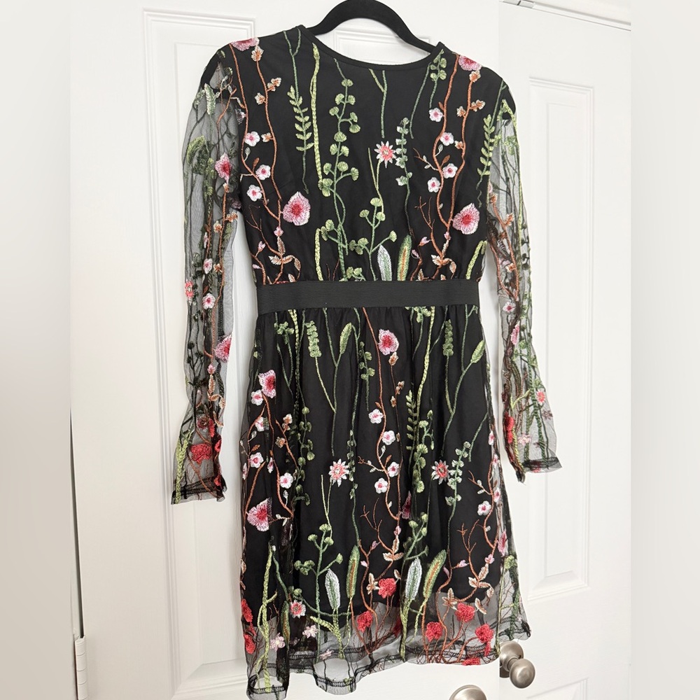 Floral Embroidered Black Dress